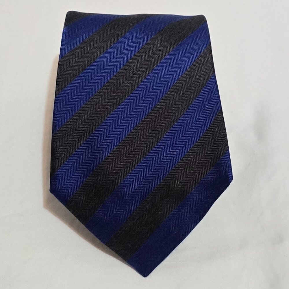 Altea made in Italy Silk Necktie - Navy Charcoal Striped